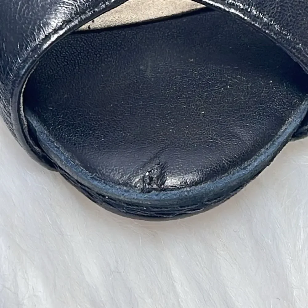 Antonio Milani Black Leather Platform Slingback‎ Peep Toe Heels Sz 8.5